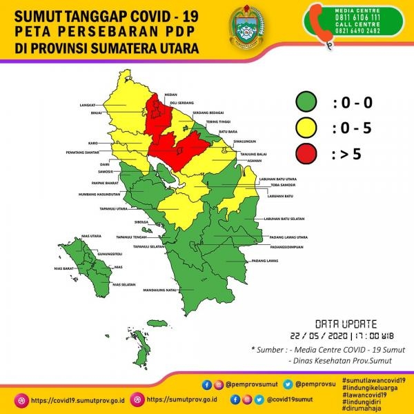 Peta Persebaran PDP di Provinsi Sumatera Utara 22 Mei 2020 